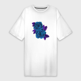 Платье-футболка хлопок с принтом Синие розы ночью в Петрозаводске,  |  | арт | рисунок | роза | розы | синие розы | синя роза | цветок | цветы