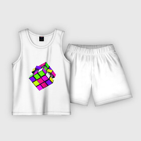 Детская пижама с шортами хлопок с принтом Кубик Рубика маслом в Петрозаводске,  |  | игра | игрушка | квадрат | кислотный | куб | кубик | кубик рубика | математика | яркий | ярко