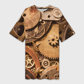 Платье-футболка 3D с принтом Механистическая композиция из металлических деталей в стиле Стимпанк в Петрозаводске,  |  | Тематика изображения на принте: gears | mechanism | metal | steampunk | texture | металл | механизм | стимпанк | текстура | шестерёнка