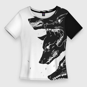 Женская футболка 3D Slim с принтом СТАЯ ВОЛКОВ  ЧЕРНО БЕЛЫЕ ВОЛКИ в Петрозаводске,  |  | wolf | волк | волки | нападение | стая | хищник | хищники