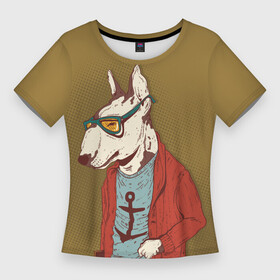 Женская футболка 3D Slim с принтом Пёс ученый в Петрозаводске,  |  | бультерьер | животное | пёс | собака | стиляга