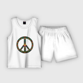 Детская пижама с шортами хлопок с принтом Pacific symbol в Петрозаводске,  |  | hippie | pacific | peace | world of peace | мир | мир во всем мире | мирный | мировой | птицы | сердце | хиппи | цветы