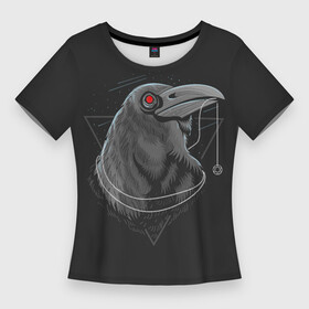 Женская футболка 3D Slim с принтом Black Raven Star of David в Петрозаводске,  |  | dark | ворон | звезда давида | птицы | черный ворон