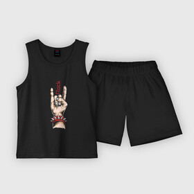 Детская пижама с шортами хлопок с принтом Rock Symbol в Петрозаводске,  |  | rock | знак рока | рок | рок музыка | рука