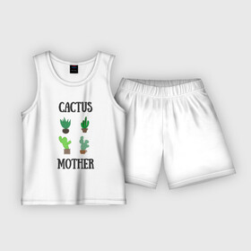 Детская пижама с шортами хлопок с принтом Cactus Mother, Мать кактусов в Петрозаводске,  |  | cacti | cactus | mother | plant | succulent | кактус | мама | мать | растение | суккулент