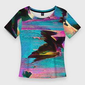 Женская футболка 3D Slim с принтом Multicolored vanguard glitch в Петрозаводске,  |  | abstraction | color | fashion | glitch | vanguard | абстракция | авангард | глитч | мода | цвет