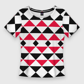 Женская футболка 3D Slim с принтом Geometric shapes triangles в Петрозаводске,  |  | geometric shapes | triangles | геометрический узор | красный и черный | современный | треугольники