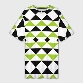 Платье-футболка 3D с принтом Geometric shapes triangles треугольники в Петрозаводске,  |  | geometric shapes | triangles | геометрический узор | зеленый | современный | треугольники | черный | черный и зеленый