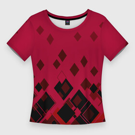 Женская футболка 3D Slim с принтом Геометрический узор в красно черных тонах в Петрозаводске,  |  | black | diamonds | fashion | geometric print | red | геометрический узор | красно черный | красный | ромбы | фигуры | черный