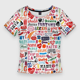 Женская футболка 3D Slim с принтом MY NAME в Петрозаводске,  |  | Тематика изображения на принте: alphabet | black | pink | quotes | words | your name | алфавит | розовый | слова | твое имя | цитаты | черный
