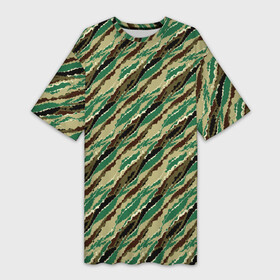Платье-футболка 3D с принтом Абстрактный узор камуфляжной расцветки в Петрозаводске,  |  | abstract | beige | black | camouflage | diagonal | green | hakki | lines | military | pattern | striped | stripes | swamp | абстрактный | бежевый | болотный | военный | диагональ | зеленый | камуфляжный | линии | маскировочный | полосатый | полосы