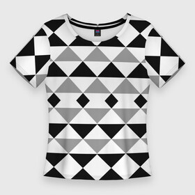 Женская футболка 3D Slim с принтом Черно белый геометрический узор треугольники в Петрозаводске,  |  | geometric pattern | geometric shapes | геометрические фигуры | геометрический узор | треугольники | черно белый