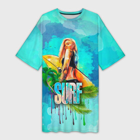 Платье-футболка 3D с принтом Surf  девушка в Петрозаводске,  |  | art | handeyework | surf | вода | водный спорт | доска | лето | море | океан | пальмы | пляж | серф | серфинг | солнце | спорт