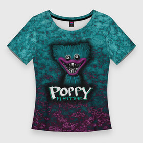 Женская футболка 3D Slim с принтом Poppy Playtime Huggy Waggy Поппи Плейтайм Хагги Вагги в Петрозаводске,  |  | huggy waggy | poppy playtime | игра | поппи плейтайм | сиреневый | хагги вагги | хаги ваги