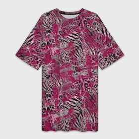 Платье-футболка 3D с принтом Тигровый леопардовый гранж в Петрозаводске,  |  | abstract | grunge | leopard | leopard skin | spott | striped | teaser skin | tiger | абстрактный | бордовый | вишневый | гранжевый | леопардовый | полосатый | пятнистый | текстурированный | тигровый | черный