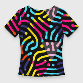 Женская футболка 3D Slim с принтом Красочный авангардный паттерн в Петрозаводске,  |  | Тематика изображения на принте: abstraction | color | fashion | neon | pattern | vanguard | абстракция | авангард | мода | неон | паттерн | цвет