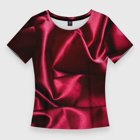 Женская футболка 3D Slim с принтом Шелк Бордо в Петрозаводске,  |  | бордо | бордовый | текстура шелка | шелк | шелковая ткань