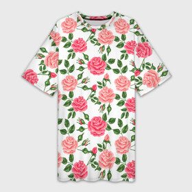 Платье-футболка 3D с принтом SOFT PINK ROSES в Петрозаводске,  |  | beautiful | floral | love | pattern | pink | roses | watercolor | акварель | красивый | любовь | розовый | розы | узор | цветочный