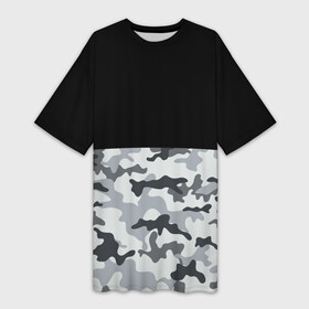 Платье-футболка 3D с принтом Полукамуфляж Тёмно Серый в Петрозаводске,  |  | camo | camouflage | dark | gray | half | камуфляж | половина | серый | тёмный