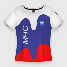 Женская футболка 3D Slim с принтом МЧС  флаг России в Петрозаводске,  |  | мчс | мчс россии | пожарник | пожарные | пожарный | спасатели | спасатель