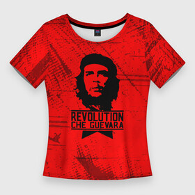 Женская футболка 3D Slim с принтом Че Гевара  на красном фоне в Петрозаводске,  |  | anarchy | che | che guevara | comandante | hasta la victoria siempre | анархия | гевара | до победы всегда | историческая личность | комунист | куба | революция | социализм | фидель кастро | че | че гевара | эрнесто