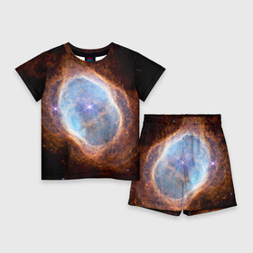 Детский костюм с шортами 3D с принтом Туманность Южное кольцо наблюдаемое телескопом Уэбба в Петрозаводске,  |  | nasa | астрономия | вселенная | джеймс уэбба | звезда | звёзды | космос | наса | общественное достояние | телескоп | туманность