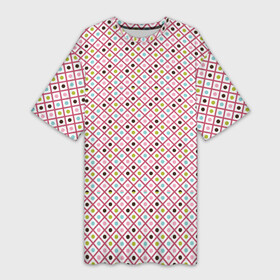 Платье-футболка 3D с принтом Кружки и ромбики в Петрозаводске,  |  | абстрактные | абстракция | геометрия | классика | классические | нейтральные | спокойные | узор | узоры