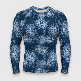 Мужской рашгард 3D с принтом Темно синий цветочный узор pattern в Петрозаводске,  |  | dark blue | floral | pattern | синий | темно синий | цветочный узор