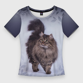 Женская футболка 3D Slim с принтом Красивый сибирский котик в Петрозаводске,  |  | cat | pussy | киса | кися | котик | котэ | кошка | кошки | пушистик | сибирская кошка | сибирский | сибирь