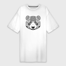 Платье-футболка хлопок с принтом Узорчатая голова панды в Петрозаводске,  |  | bear | ears | eyes | flower | head | muzzle | nose | ornament | panda | pattern | глаза | голова | медведь | нос | орнамент | панда | узор | уши | цветок