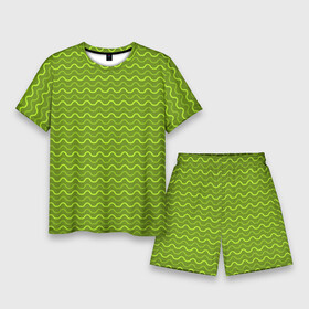 Мужской костюм с шортами 3D с принтом Зеленые светлые и темные волнистые полосы в Петрозаводске,  |  | абстрактные | абстракция | геометрия | классика | классические | нейтральные | спокойные | узор | узоры