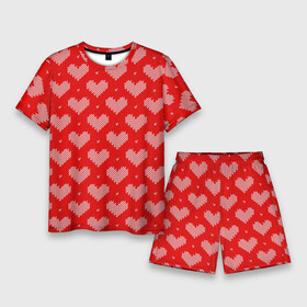 Мужской костюм с шортами 3D с принтом Вязаные Сердечки в Петрозаводске,  |  | Тематика изображения на принте: hearts | knitted | lace | red | white | белый | вязанные | красный | кружево | сердечки | сердца