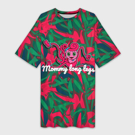 Платье-футболка 3D с принтом Mommy long legs Poppy playtime в Петрозаводске,  |  | mommy long legs | зеленый | компьютерная игра | красный | мамочка длинные ноги | пк игры | поппи плей тайм