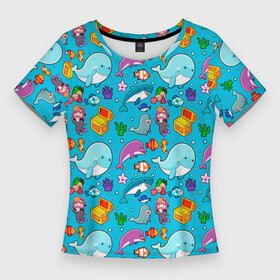 Женская футболка 3D Slim с принтом SEA DIVING в Петрозаводске,  |  | blue | diver | fish | m | ocean | snorkeling | water | whale | аквалангист | акула | вода | дайвер | дайвинг | животные | кит | море | морская жизнь | морская звезда | морской | морской конек | морской котик | океан | погружение
