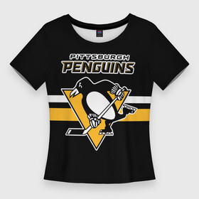 Женская футболка 3D Slim с принтом Питтсбург Пингвинз форма в Петрозаводске,  |  | nhl | pittsburgh penguins | нхл | питтсбург пингвинз | хоккей