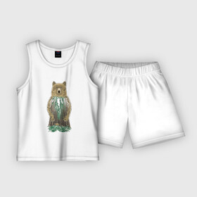 Детская пижама с шортами хлопок с принтом Душа медведя в Петрозаводске,  |  | деревья | дух | лайн | лес | медведица | медведь | медвежата | папоротник | природа | рисунок