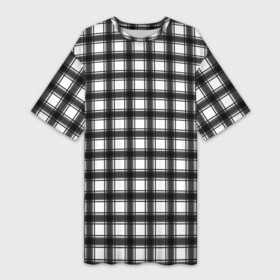 Платье-футболка 3D с принтом Black and white trendy checkered pattern в Петрозаводске,  |  | black and white | checkered pattern | trendy | в клетку | геометрический узор | клетчатый узор | модный | черно белая клетка