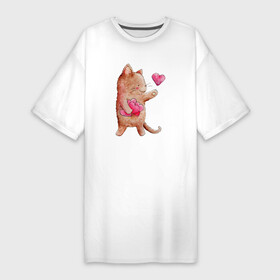 Платье-футболка хлопок с принтом Рыжий котик дарит свою любовь в Петрозаводске,  |  | кот | котик | кошка | любовь | сердечко | сердце