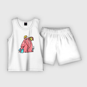 Детская пижама с шортами хлопок с принтом Розовая слоника со слонятами в Петрозаводске,  |  | розовый слон | слон | слониха | слоны | слонята