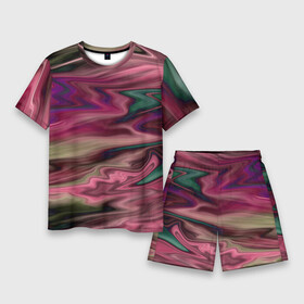 Мужской костюм с шортами 3D с принтом Абстрактный размытый узор в розово зеленых цветах в Петрозаводске,  |  | abstract | abstract pattern | blur pattern | абстрактный узор | размытый узор | розовый