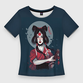 Женская футболка 3D Slim с принтом Гейша самурай в Петрозаводске,  |  | japan | samurai girl | девушка | девушка самурай | кунаичи | самурай | япония