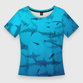 Женская футболка 3D Slim с принтом акулы  океан в Петрозаводске,  |  | shark | акула | акула молот | акулы | жители | клыки | море | морские | океан | рыба