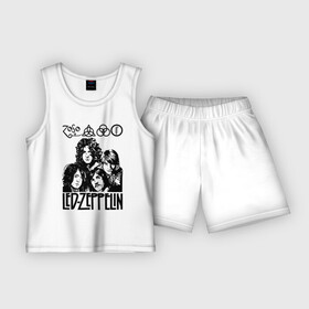 Детская пижама с шортами хлопок с принтом Led Zeppelin Black в Петрозаводске,  |  | british | england | folk | hardcore | hardrock | led zeppelin | metal | music | punk | retro | rock | usa | гранж | джимми пейдж | лед цеппелин | метал | музыка | панк | ретро | роберт плант | рок | сша | фолк