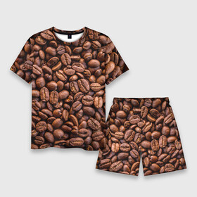 Мужской костюм с шортами 3D с принтом Зерна жареного кофе в Петрозаводске,  |  | coffee | кофе | кофейные зерна | текстура