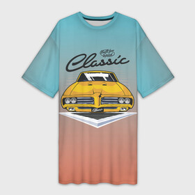 Платье-футболка 3D с принтом Желтая классическая машина retro в Петрозаводске,  |  | car | retro | желтая машина | машина | ретро | старая машина