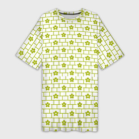Платье-футболка 3D с принтом Зеленые кирпичики и цветы в Петрозаводске,  |  | абстрактные | абстракция | геометрия | классика | классические | нейтральные | спокойные | узор | узоры