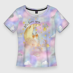 Женская футболка 3D Slim с принтом Зайка спит на месяце в Петрозаводске,  |  | зайка | зайчонок | заяц | месяц | сон