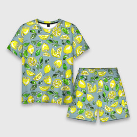 Мужской костюм с шортами 3D с принтом Порезанные лимоны  паттерн в Петрозаводске,  |  | greensoul | lemon | lemons | yellow lemons | желтые лимоны | желтые фрукты | желтый лимон | лимон | лимоны | рисунок лимонов | фрукт | фруктовая иллюстрация