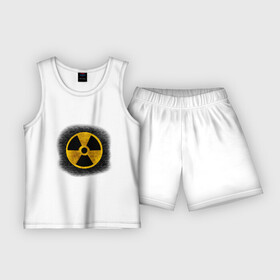 Детская пижама с шортами хлопок с принтом Знак радиоактивность в Петрозаводске,  |  | знак | кирпич | опасность | радиация | стена