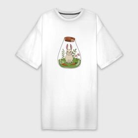 Платье-футболка хлопок с принтом The hare in the flask в Петрозаводске,  |  | animal | flower | greenery | rabbit | детская картинка | животное | зелень | колба | кролик | цветок